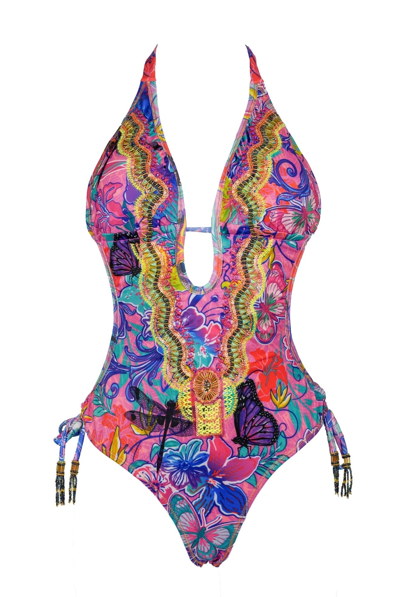 Amorosa - Hand-Beaded Pink Fantasy Monokini - CALASWIM - Calaswim