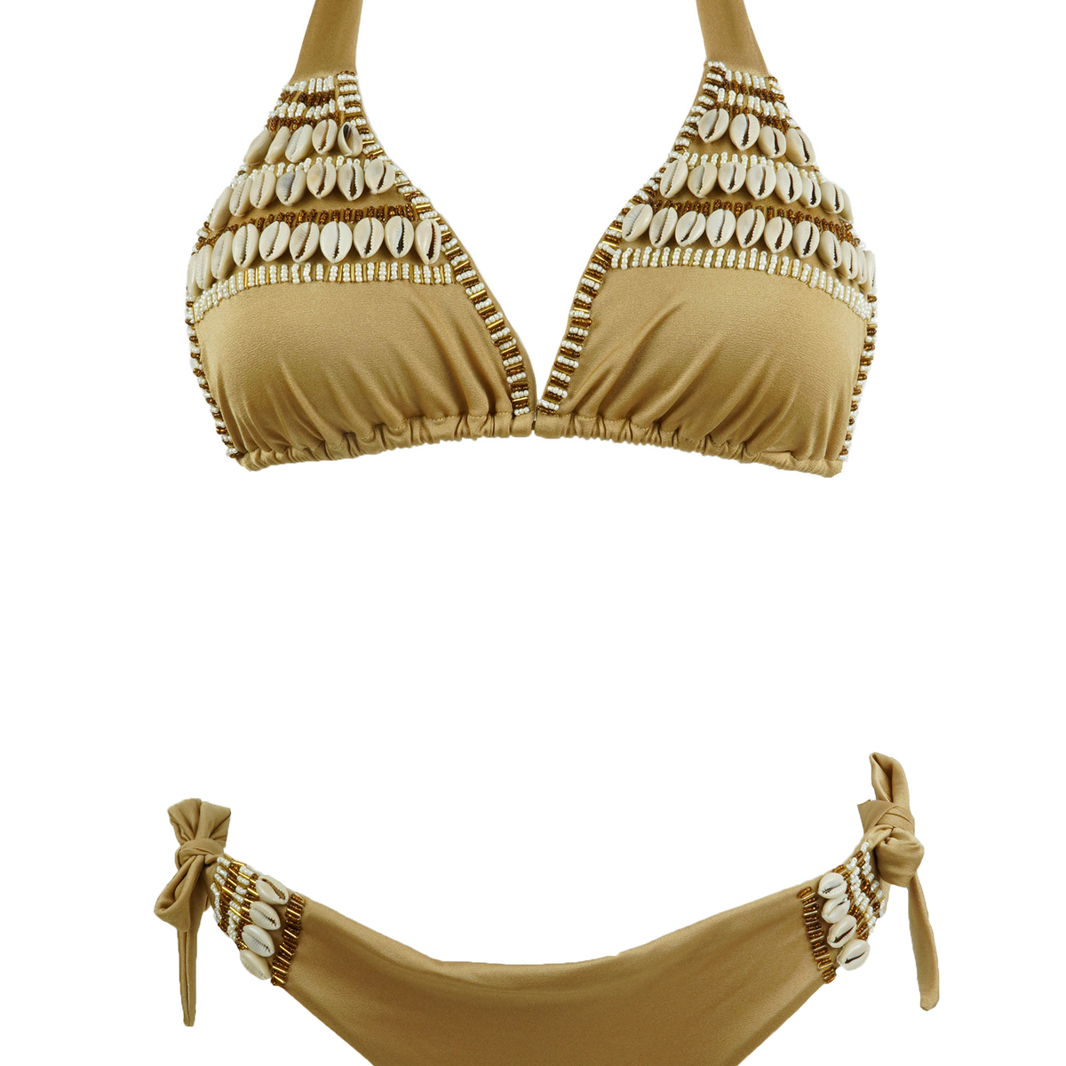 Catalina Bikini dore avec coquillages et beas Calaswim