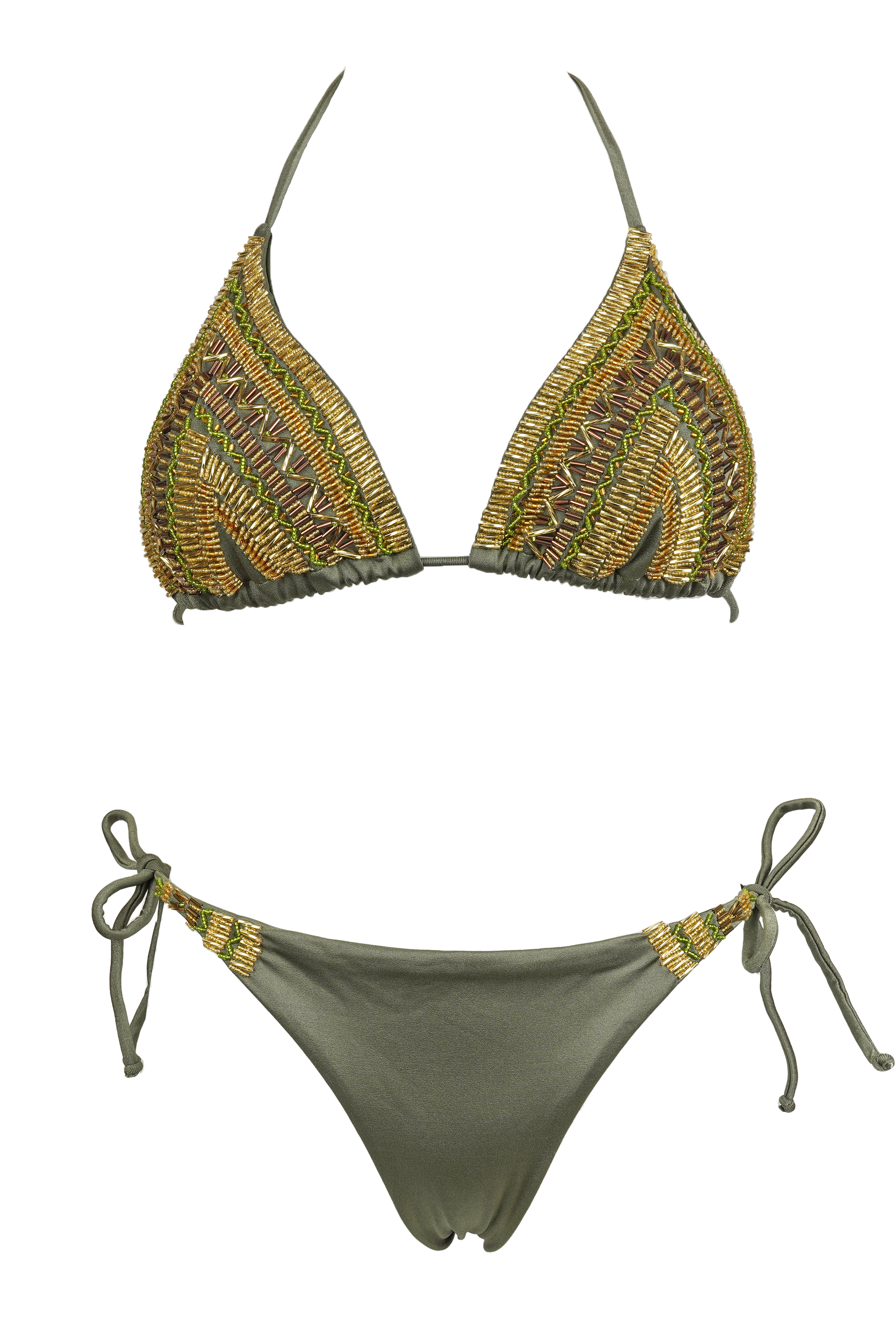 Luxyry Green Golden Sparkle Brazilian Bikini Top