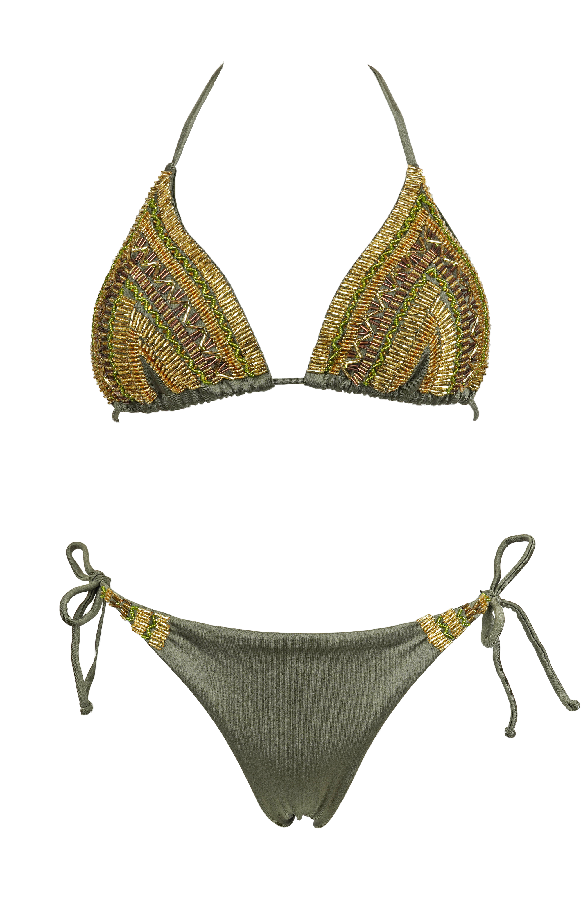 Luxyry Green Golden Sparkle Brazilian Bikini Top