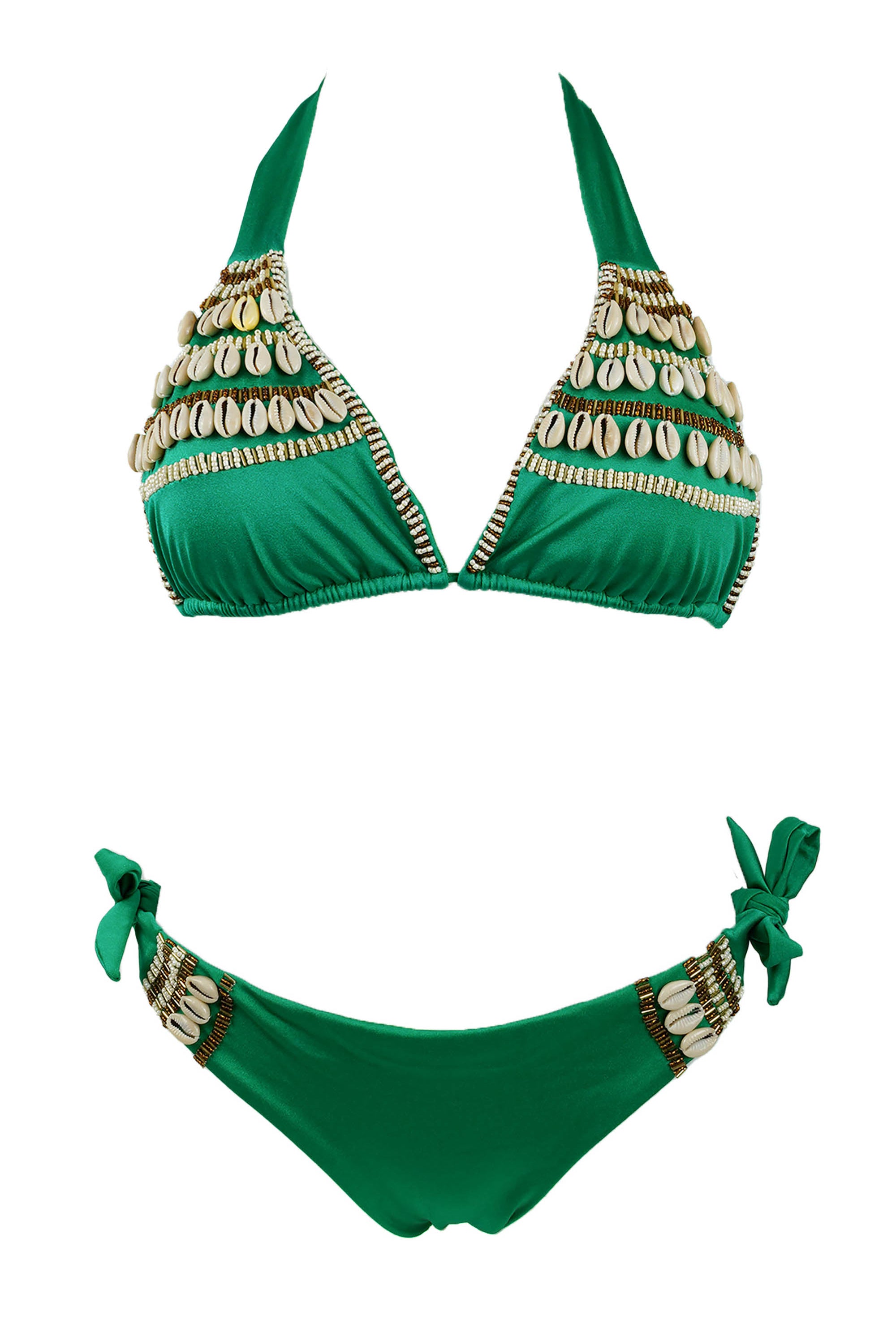 Green Bikini with Shells and beads decorated
