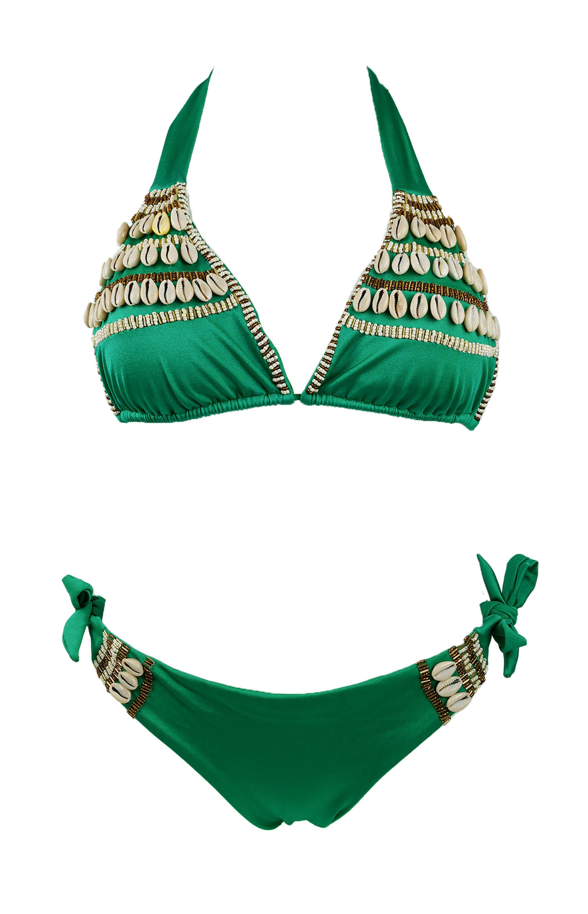 Green Bikini with Shells and beads decorated
