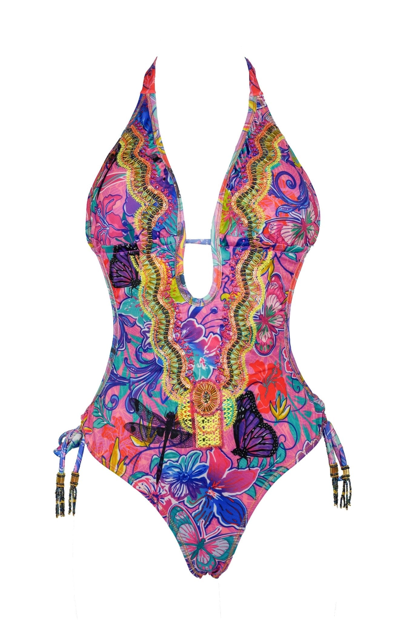 Amorosa - Hand-Beaded Pink Fantasy Monokini - CALASWIM - Calaswim