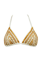 Blanca Triangle Top - Golden and Pearl Beaded White Bikini - Calaswim - Calaswim