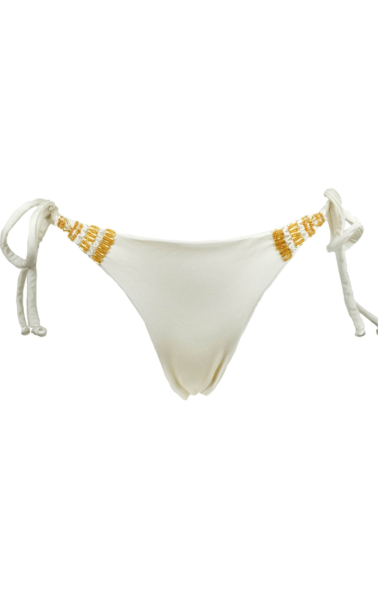 Blanca - White Bikini Bottom with Golden and Pearl Beads - Calaswim - Calaswim